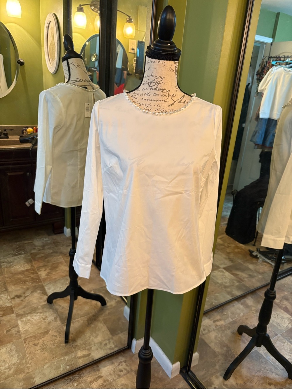 Talbots White Long-Sleeve Crewneck Blouse